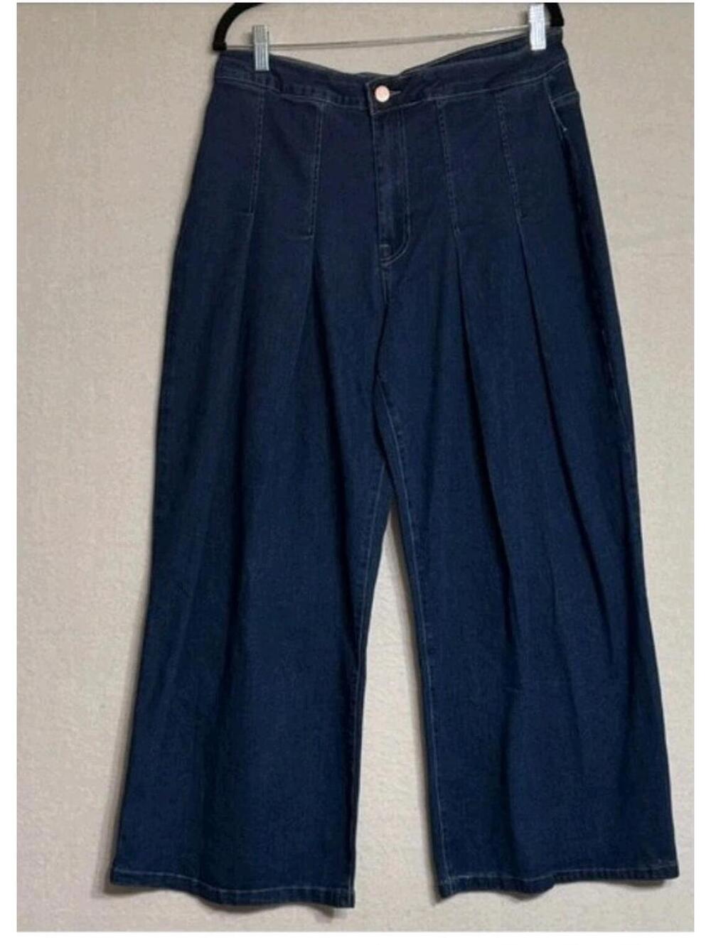 Rosewood Elegant Navy Wide-Leg Pleated Jeans 10/29
